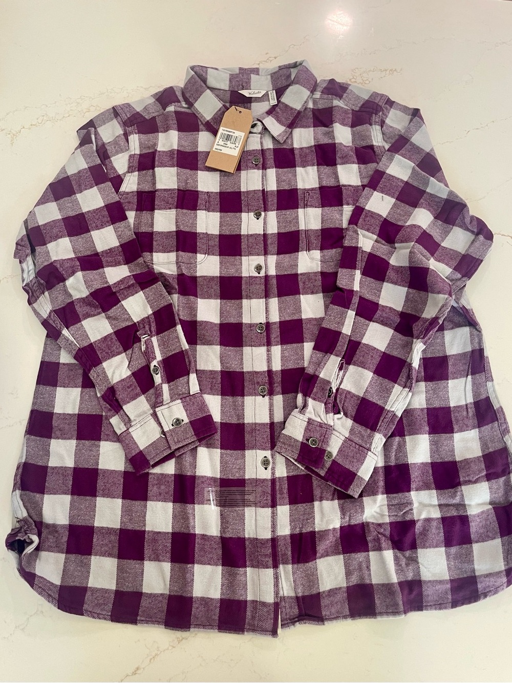 NWT Woolrich Women’s Flannel Plum Purple White Plaid Button-Down Shirt XXL TTG
